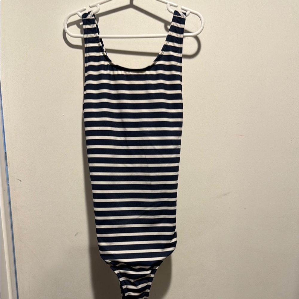 Striped Navy and White Swimsuit Lands End